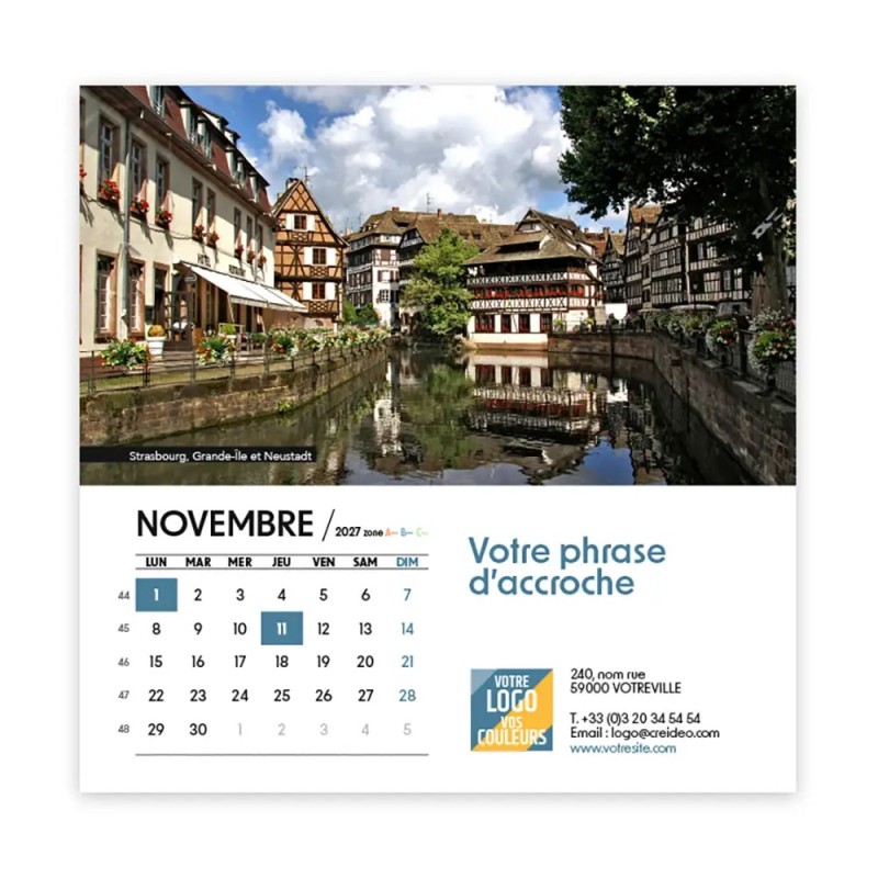 Calendrier chevalet carré (15x15 cm) personnalisé - Patrimoine France