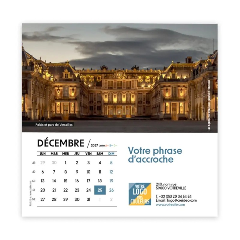 Calendrier chevalet carré (15x15 cm) personnalisé - Patrimoine France