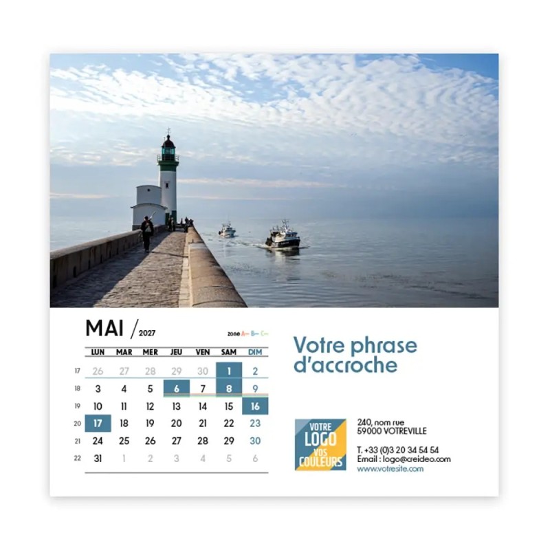 Calendrier chevalet carré (15x15 cm) personnalisé - Littoral