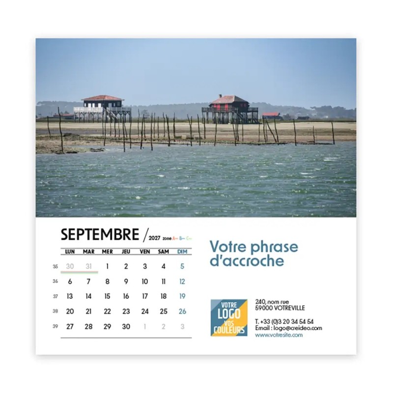 Calendrier chevalet carré (15x15 cm) personnalisé - Littoral