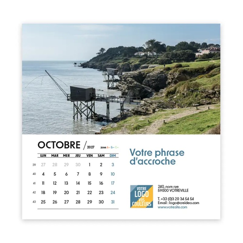 Calendrier chevalet carré (15x15 cm) personnalisé - Littoral