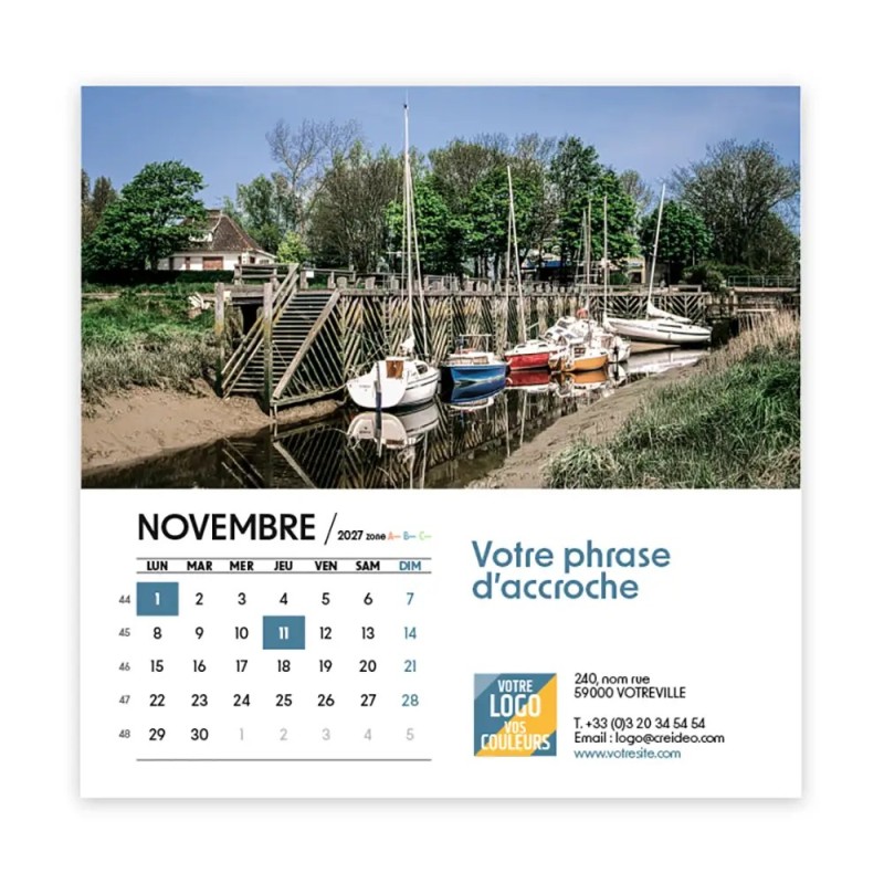 Calendrier chevalet carré (15x15 cm) personnalisé - Littoral