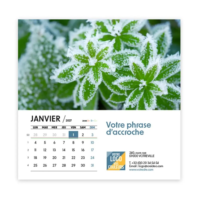 Calendrier chevalet carré (15x15 cm) personnalisé - Zoom Nature