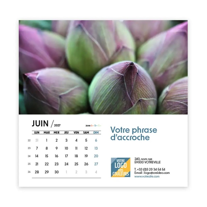 Calendrier chevalet carré (15x15 cm) personnalisé - Zoom Nature