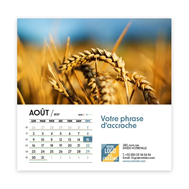 Calendrier chevalet carré (15x15 cm) personnalisé - Zoom Nature