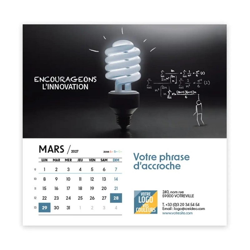 Calendrier chevalet carré (15x15 cm) personnalisé - Business