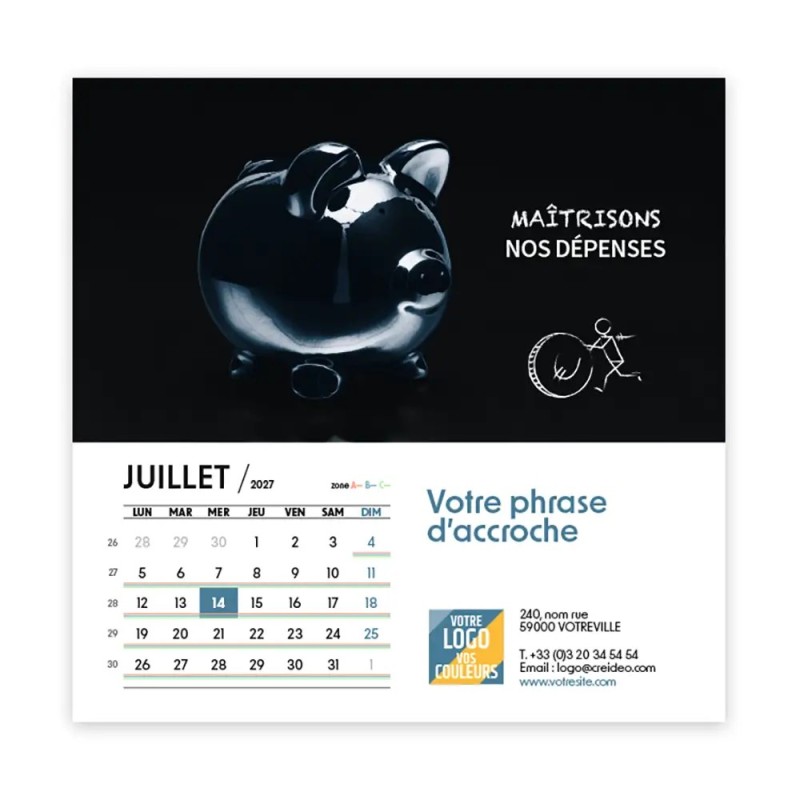 Calendrier chevalet carré (15x15 cm) personnalisé - Business