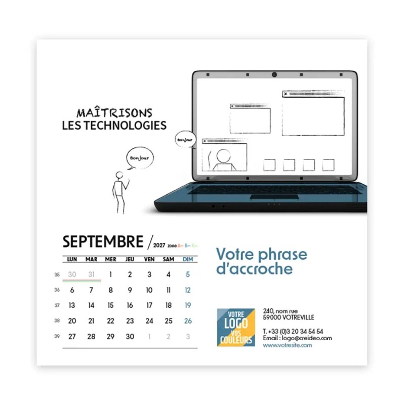 Calendrier chevalet carré (15x15 cm) personnalisé - Business