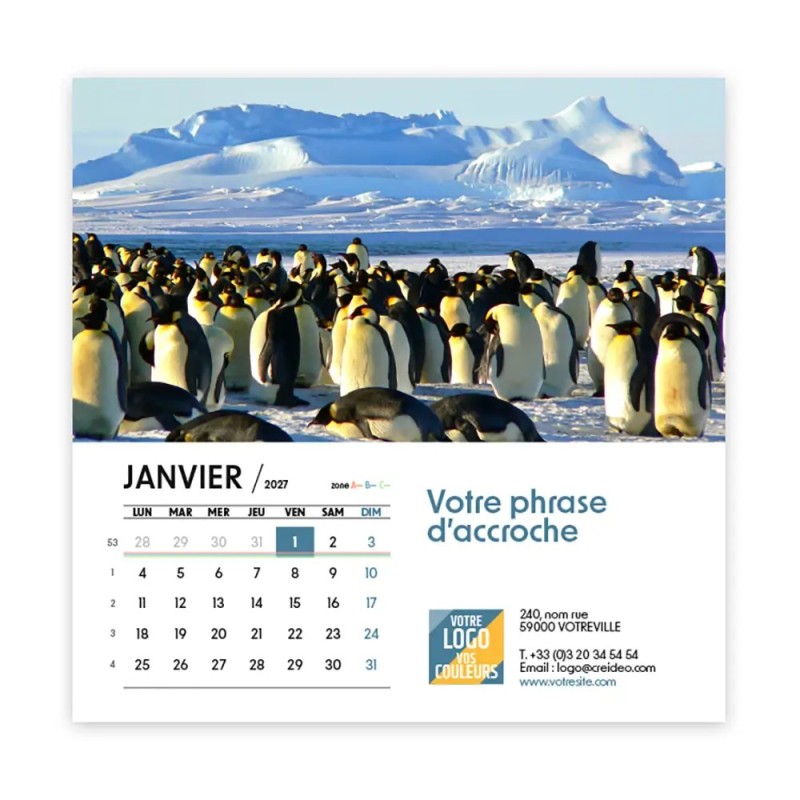 Calendrier chevalet carré (15x15 cm) personnalisé - Faune