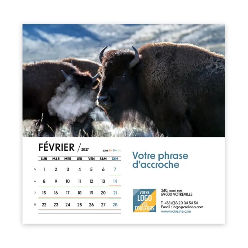Calendrier chevalet carré (15x15 cm) personnalisé - Faune
