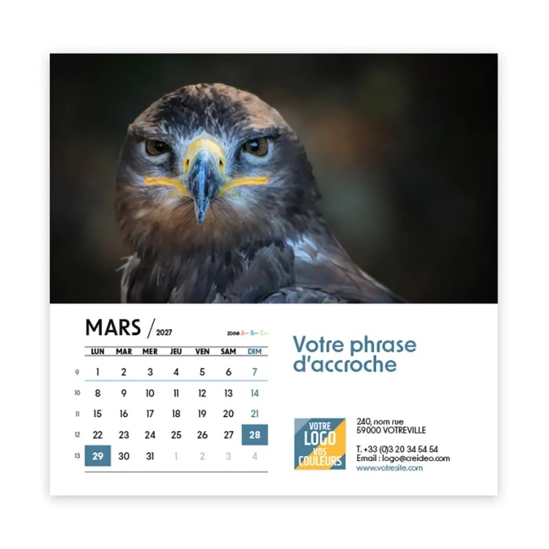 Calendrier chevalet carré (15x15 cm) personnalisé - Faune