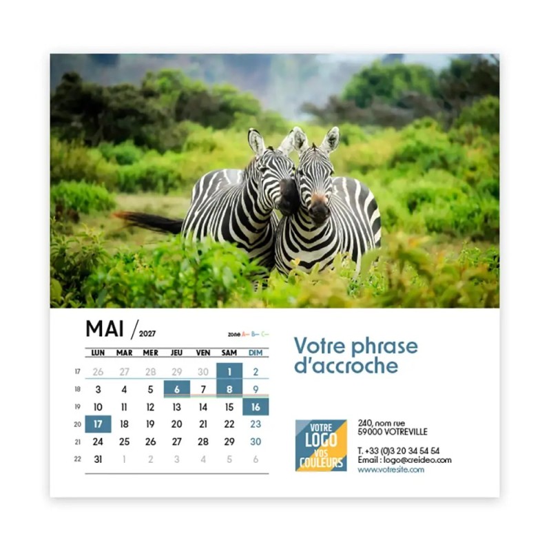 Calendrier chevalet carré (15x15 cm) personnalisé - Faune