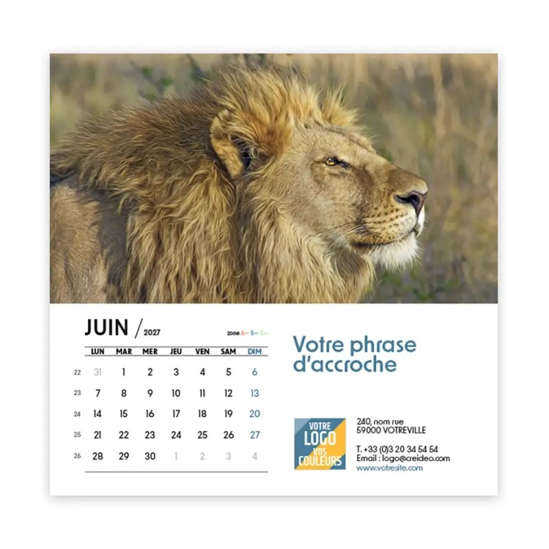 Calendrier chevalet carré (15x15 cm) personnalisé - Faune