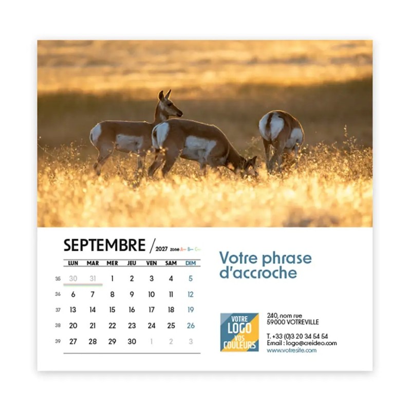 Calendrier chevalet carré (15x15 cm) personnalisé - Faune