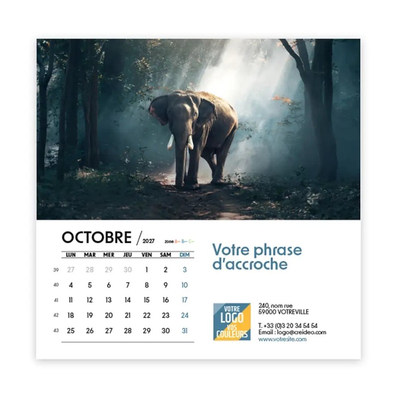 Calendrier chevalet carré (15x15 cm) personnalisé - Faune