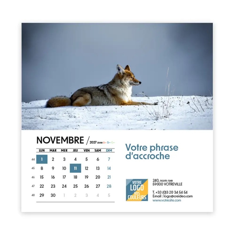 Calendrier chevalet carré (15x15 cm) personnalisé - Faune