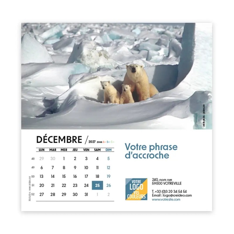 Calendrier chevalet carré (15x15 cm) personnalisé - Faune