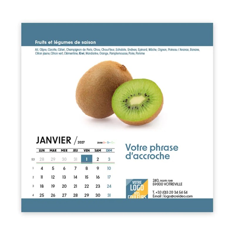 Calendrier chevalet carré (15x15 cm) personnalisé - Fruits et légumes