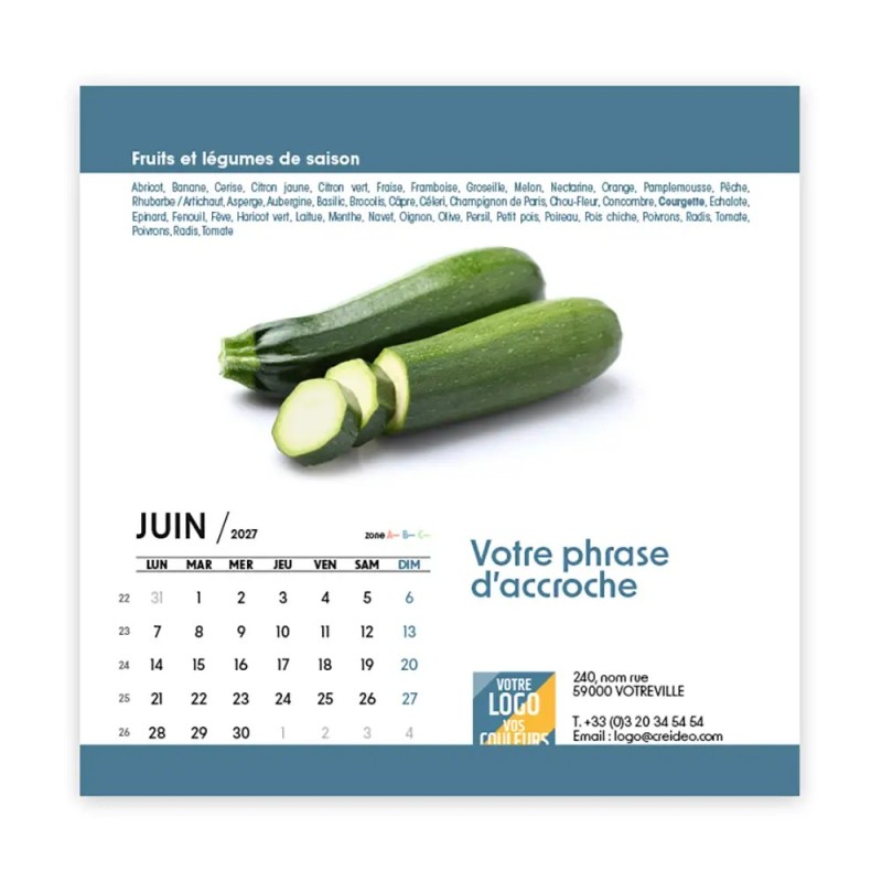 Calendrier chevalet carré (15x15 cm) personnalisé - Fruits et légumes