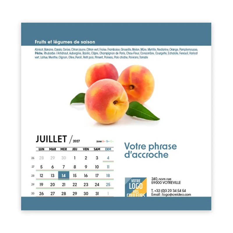 Calendrier chevalet carré (15x15 cm) personnalisé - Fruits et légumes