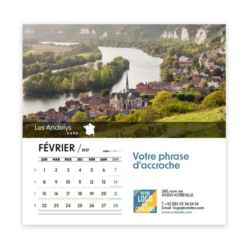 Calendrier chevalet carré (15x15 cm) personnalisé - Villages de France