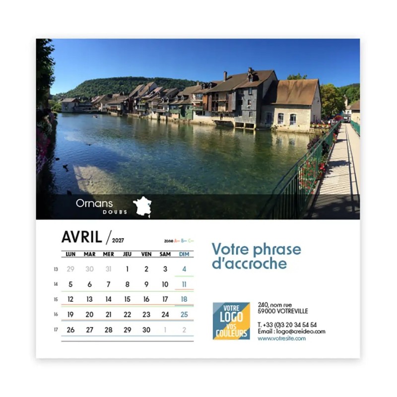 Calendrier chevalet carré (15x15 cm) personnalisé - Villages de France