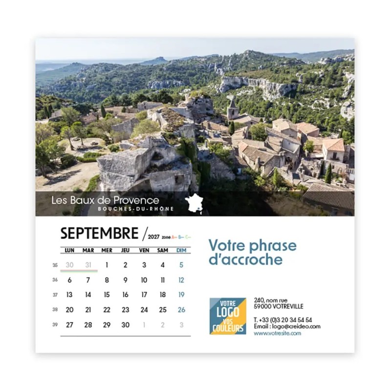 Calendrier chevalet carré (15x15 cm) personnalisé - Villages de France