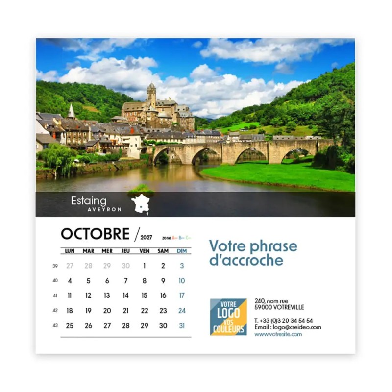 Calendrier chevalet carré (15x15 cm) personnalisé - Villages de France