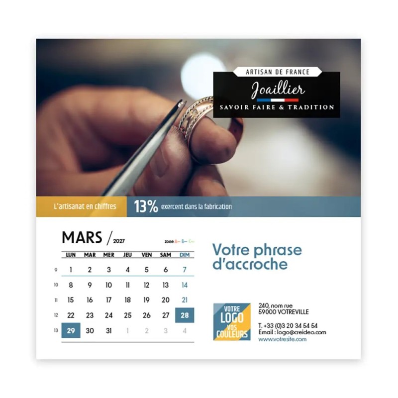 Calendrier chevalet carré (15x15 cm) personnalisé - Artisans