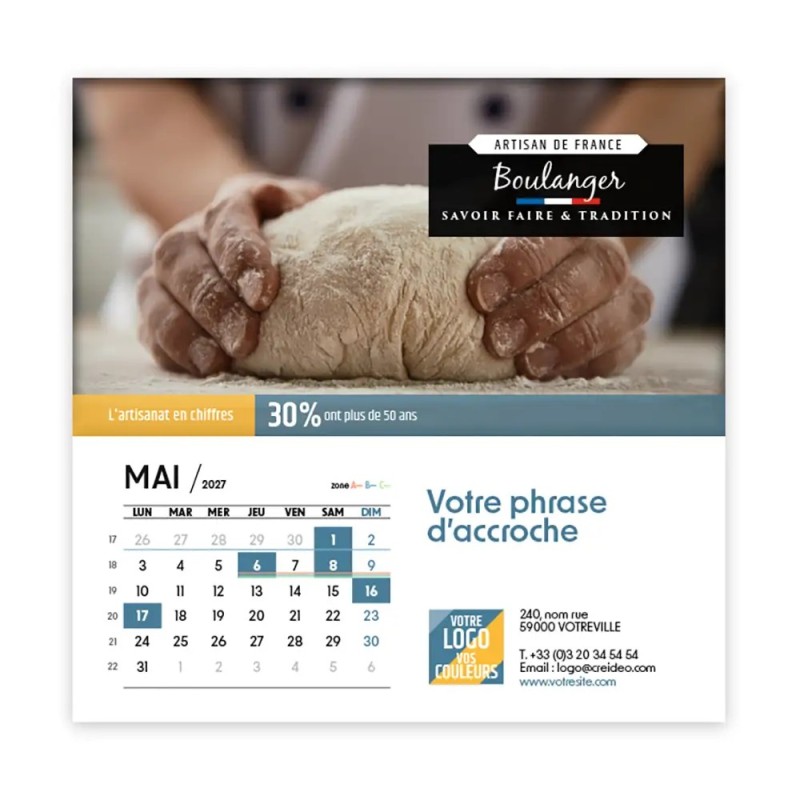 Calendrier chevalet carré (15x15 cm) personnalisé - Artisans