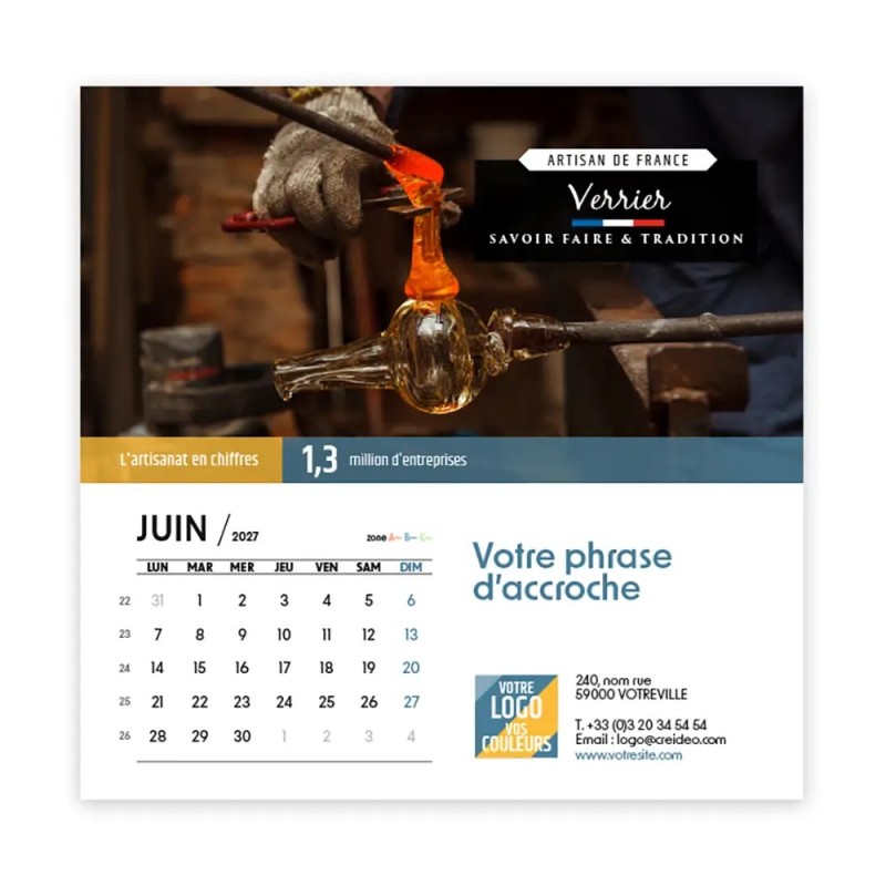 Calendrier chevalet carré (15x15 cm) personnalisé - Artisans