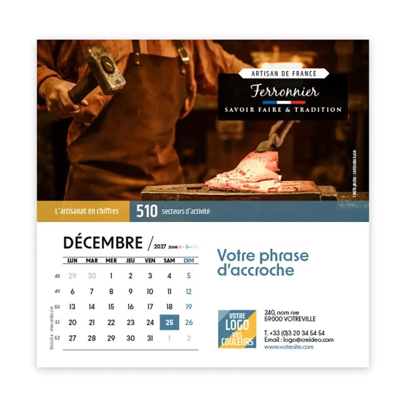 Calendrier chevalet carré (15x15 cm) personnalisé - Artisans