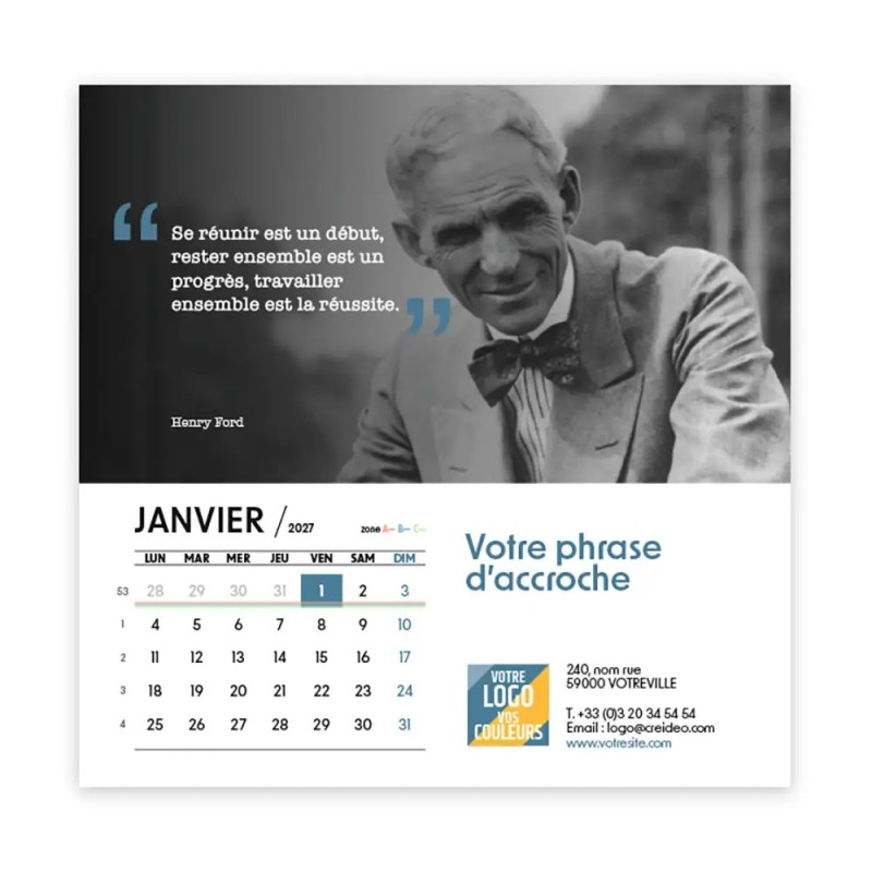 Calendrier chevalet carré (15x15 cm) personnalisé - Citations 2