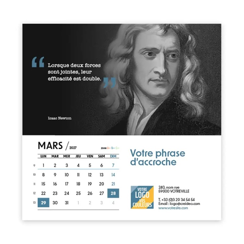 Calendrier chevalet carré (15x15 cm) personnalisé - Citations 2
