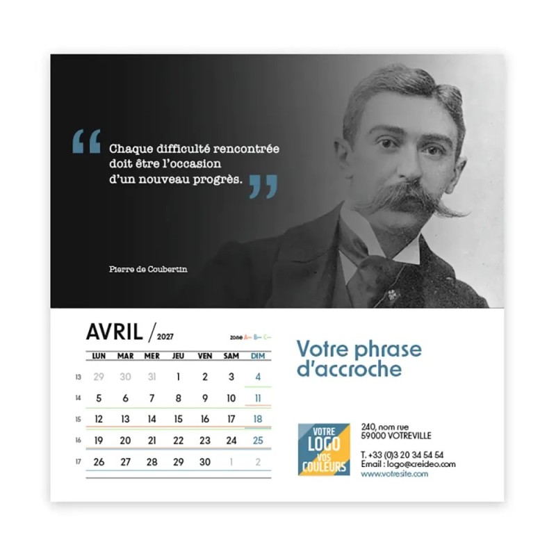 Calendrier chevalet carré (15x15 cm) personnalisé - Citations 2