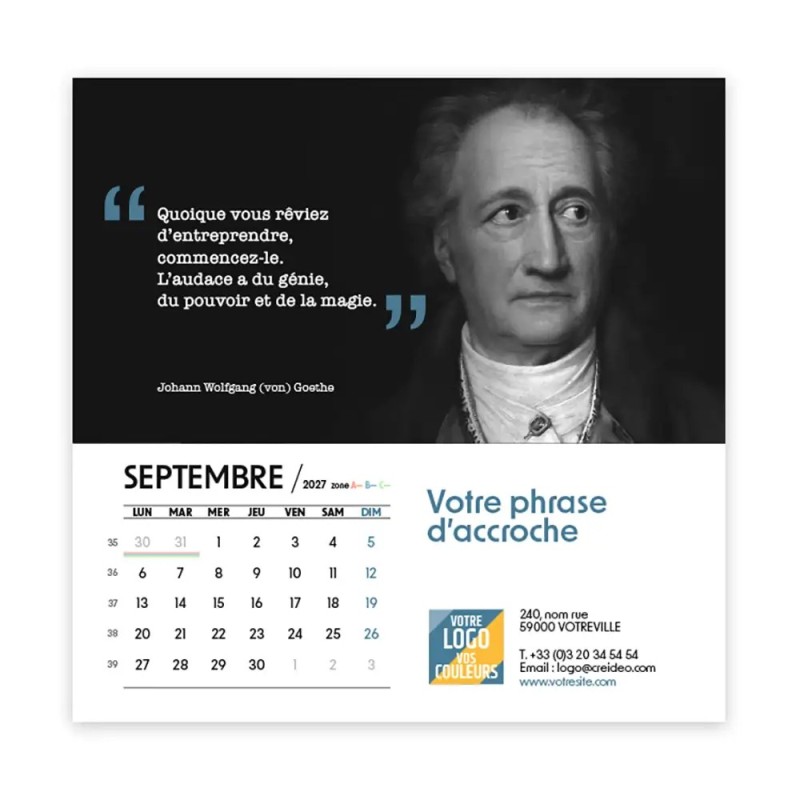Calendrier chevalet carré (15x15 cm) personnalisé - Citations 2