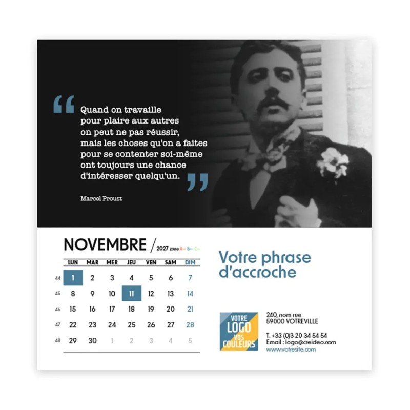 Calendrier chevalet carré (15x15 cm) personnalisé - Citations 2