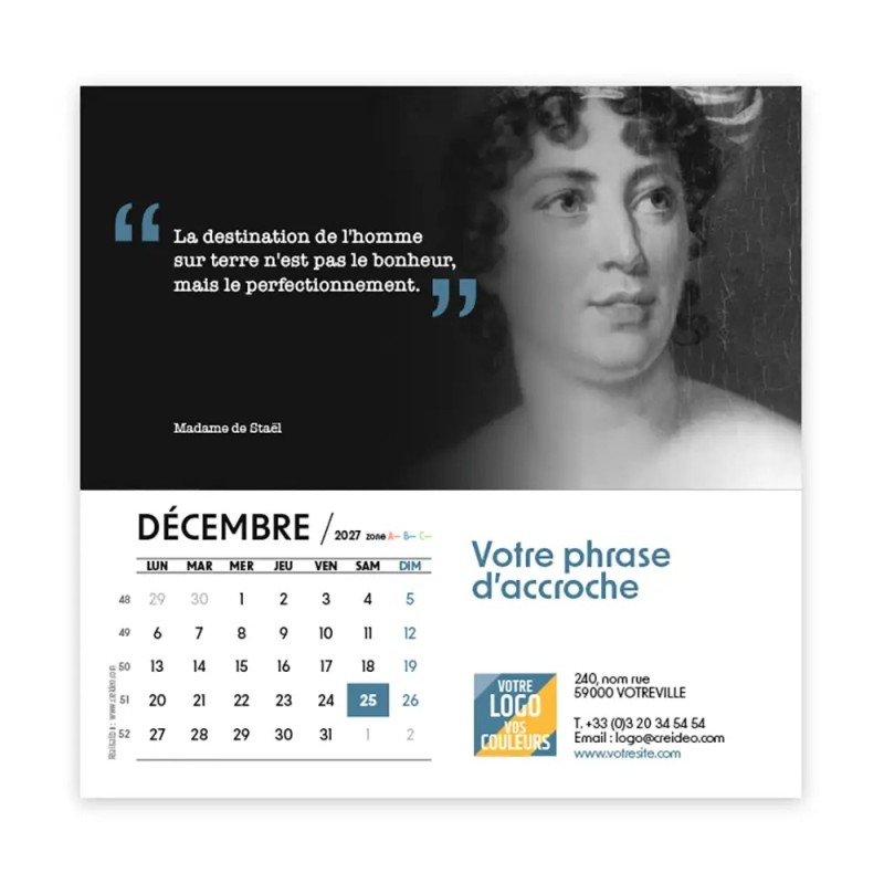 Calendrier chevalet carré (15x15 cm) personnalisé - Citations 2