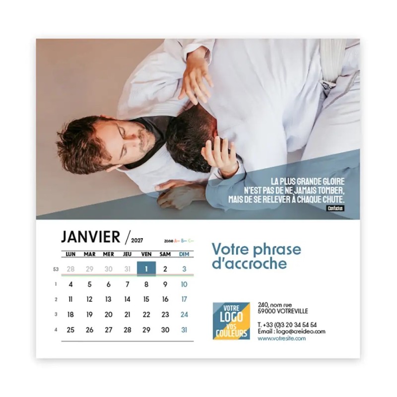 Calendrier chevalet carré (15x15 cm) personnalisé - Citations sport