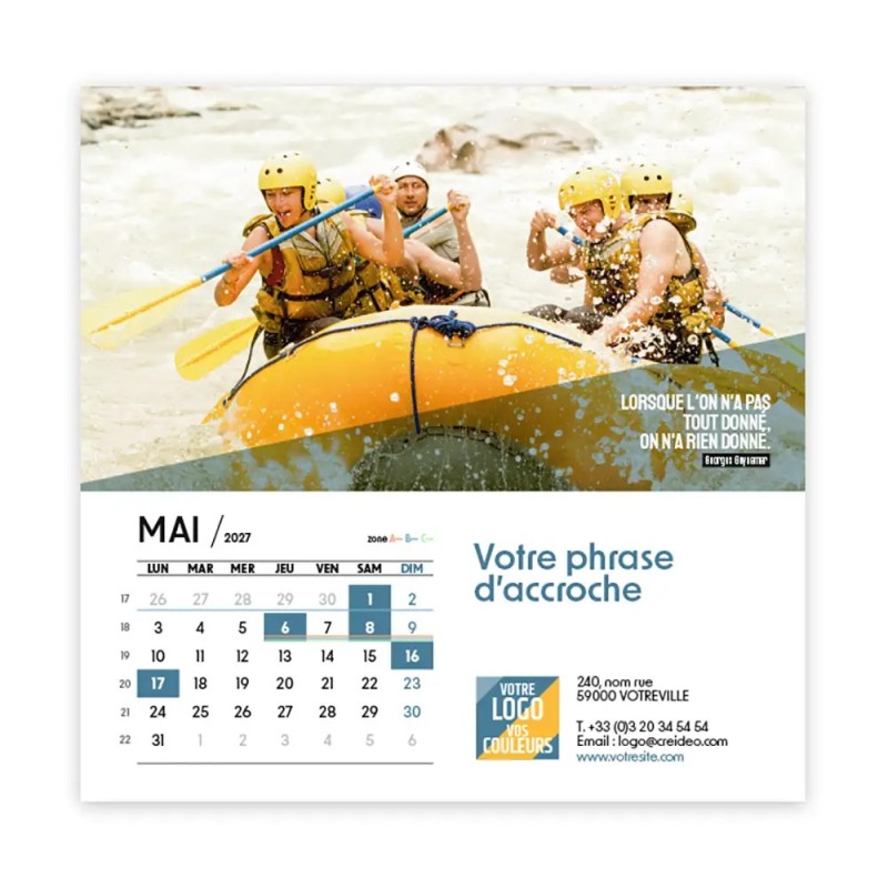 Calendrier chevalet carré (15x15 cm) personnalisé - Citations sport