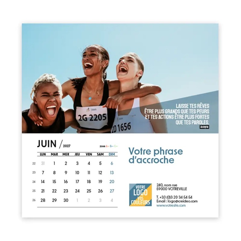 Calendrier chevalet carré (15x15 cm) personnalisé - Citations sport