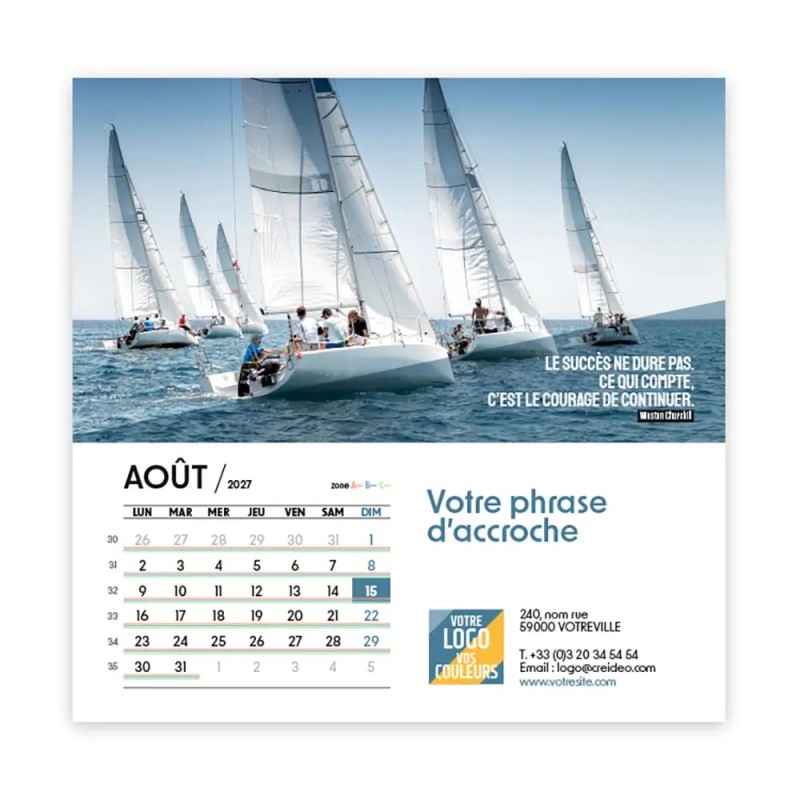 Calendrier chevalet carré (15x15 cm) personnalisé - Citations sport