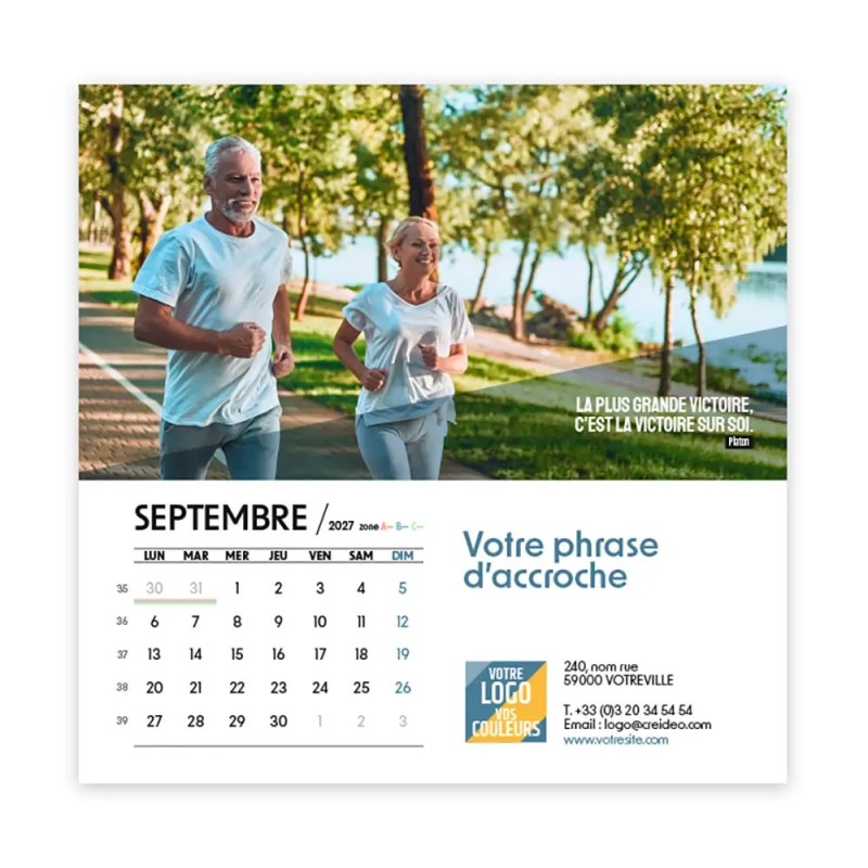 Calendrier chevalet carré (15x15 cm) personnalisé - Citations sport
