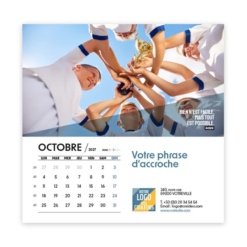 Calendrier chevalet carré (15x15 cm) personnalisé - Citations sport