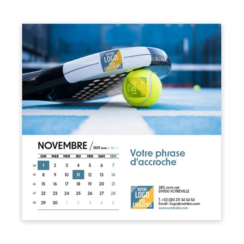 Calendrier chevalet carré (15x15 cm) personnalisé - Logo intégré Performance
