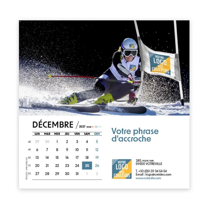 Calendrier chevalet carré (15x15 cm) personnalisé - Logo intégré Performance