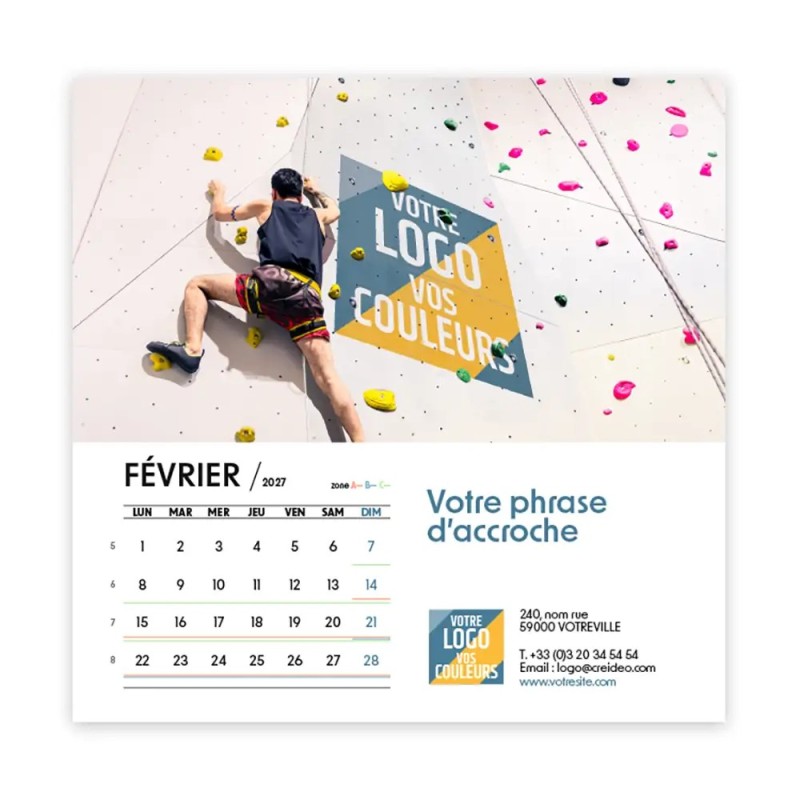 Calendrier chevalet carré (15x15 cm) personnalisé - Logo intégré Valeurs du sport