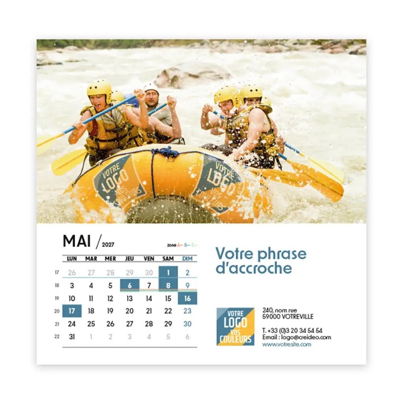 Calendrier chevalet carré (15x15 cm) personnalisé - Logo intégré Valeurs du sport