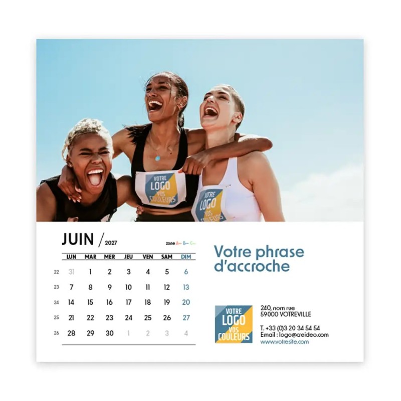 Calendrier chevalet carré (15x15 cm) personnalisé - Logo intégré Valeurs du sport