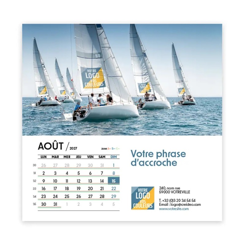 Calendrier chevalet carré (15x15 cm) personnalisé - Logo intégré Valeurs du sport
